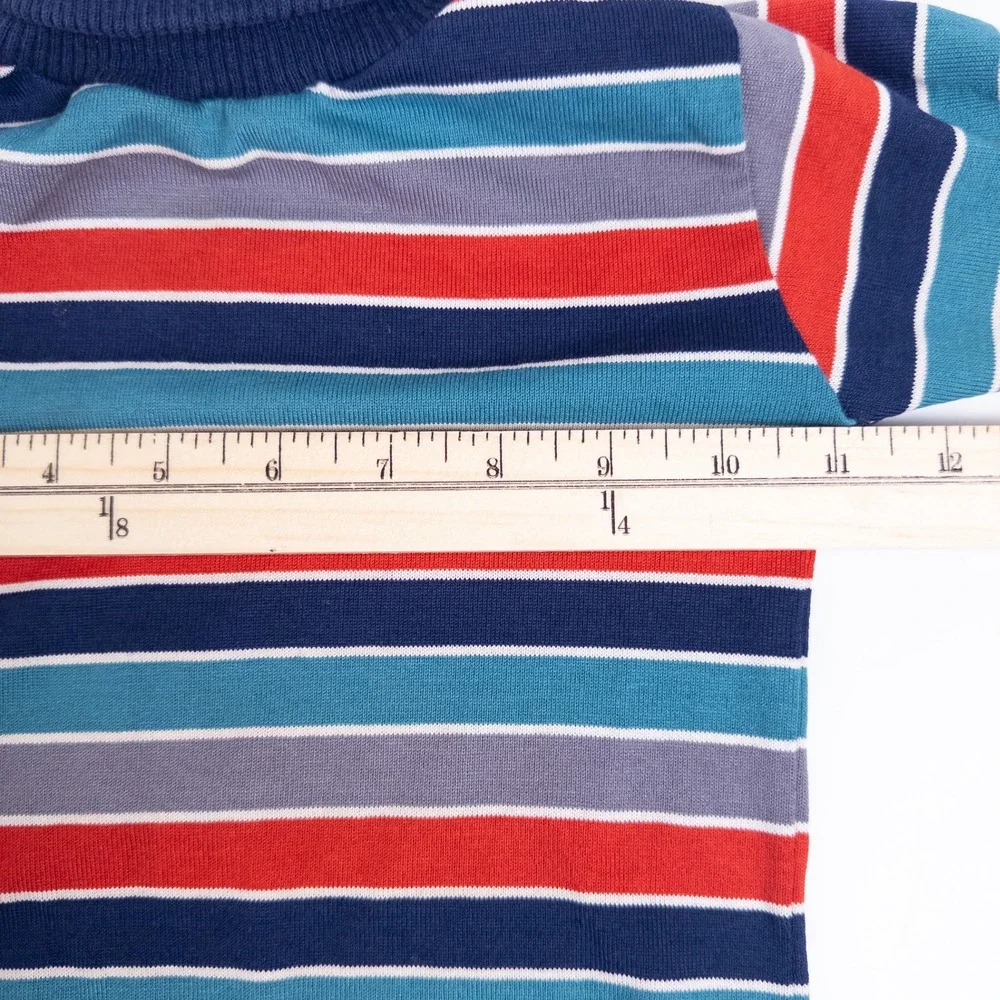 Vintage Health-tex Striped Turtle Neck Top 90s Navy Red Teal Made in USA Kids 3T
